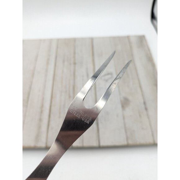 USA Stainless Steel Meat Fork 2 Wide Prong 10 1/3" Black Handle Vintage - Picture 7 of 7